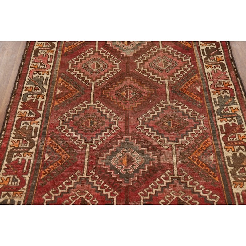 Red & Pink Geometric Bakhtiari Persian Rug Hand-Knotted Wool Carpet - 4'5" x 7'4"
