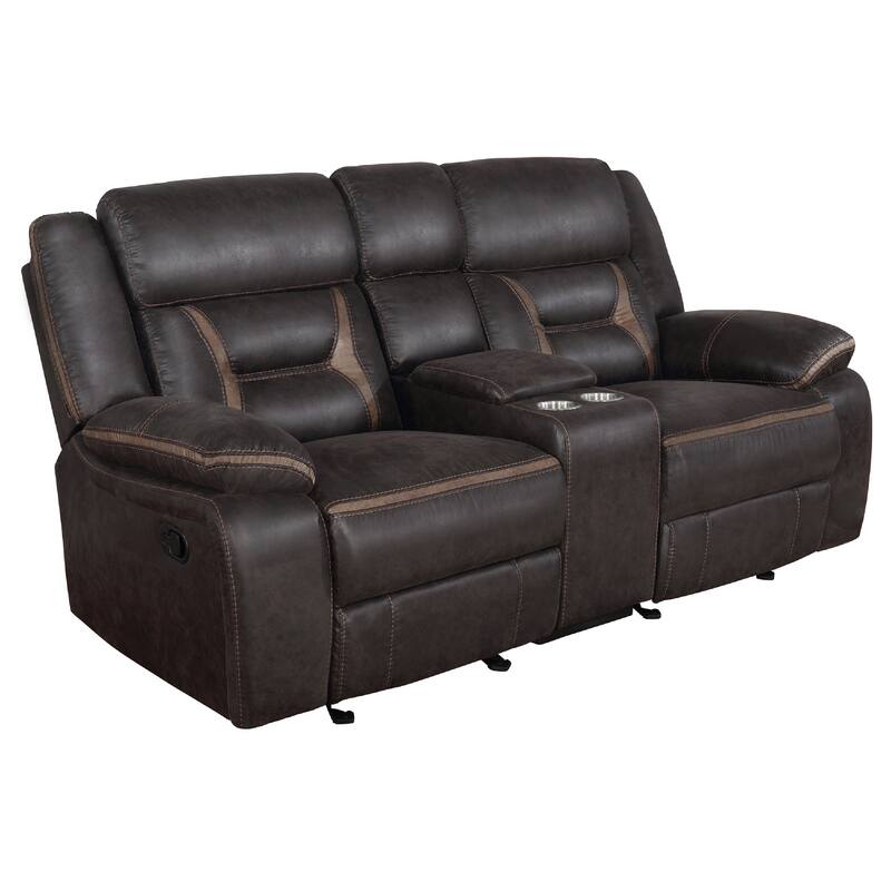 Garie 2pc Manual Reclining Sofa and Loveseat Set, Brown Faux Leather