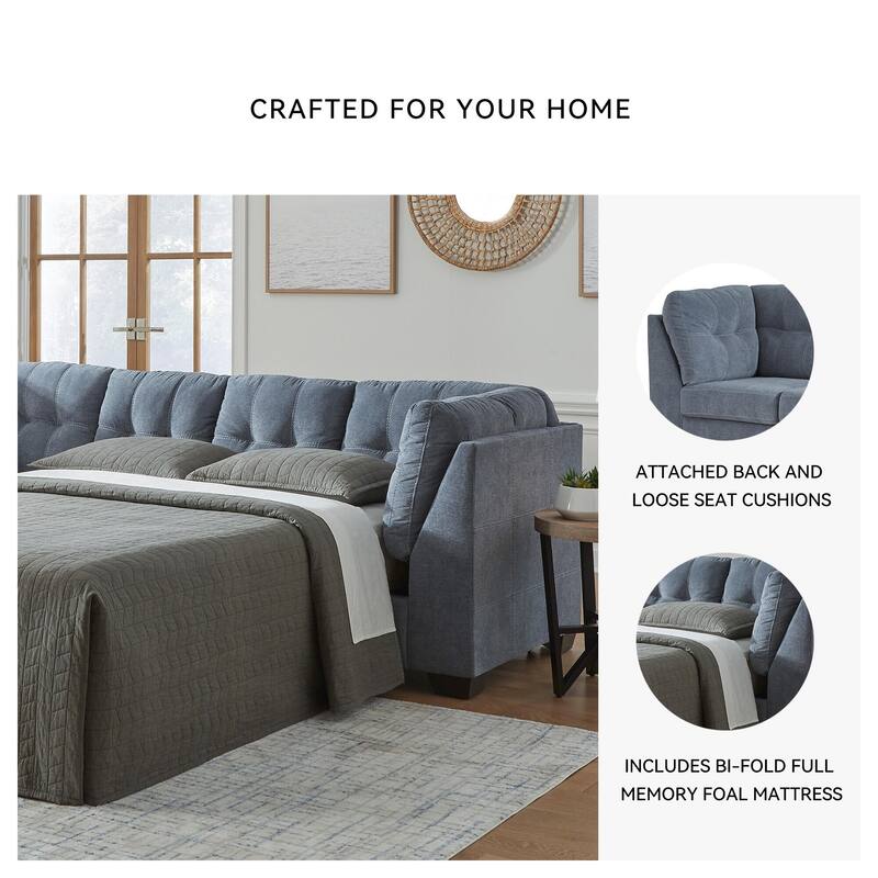 Signature Design by Ashley Marleton Dark Blue 2-Piece Sleeper Sectional with Chaise - 115"W x 91"D x 38"H