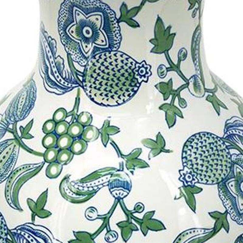 19" White Blue And Green Floral Urn Porcelain Table Vase - 9.30