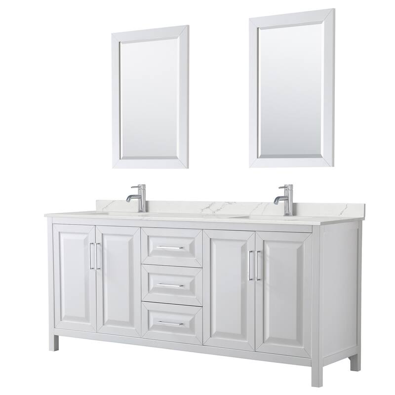 Wyndham Collection WCV252580D-QTZ-UNSM24 Daria 80" Free Standing - White / Giotto Quartz Top / Polished Chrome