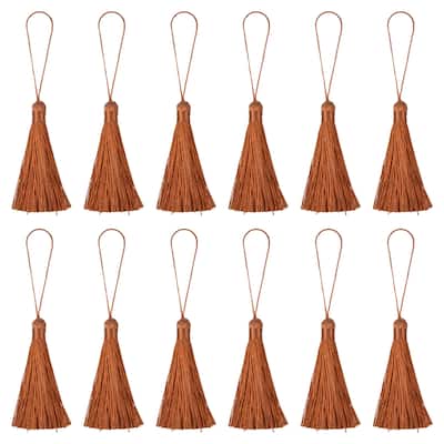 6.5" Silky Bookmark Tassels with Loop for DIY Craft Accessory, 12Pcs Light Brown - Light Brown