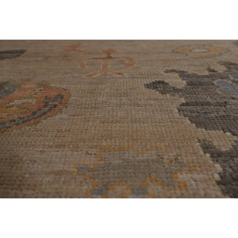 Beige Vegetable Dye Oushak Turkish Area Rug Hand-Knotted Wool Carpet - 9'4"x 11'10"
