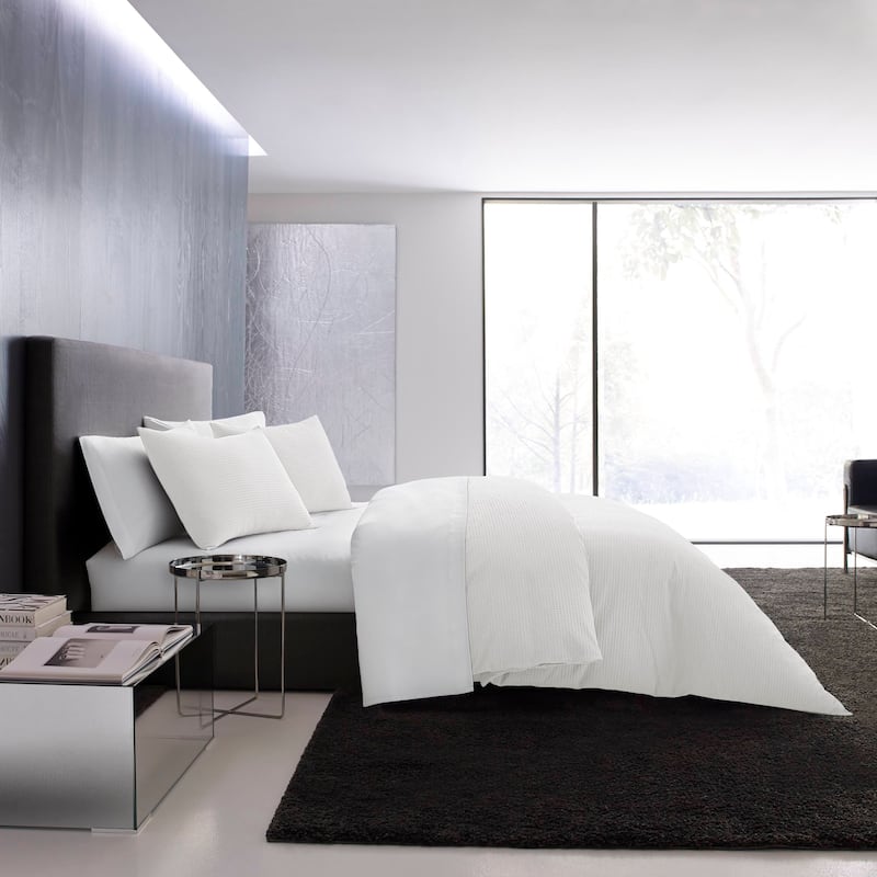 Vera Wang Waffle Pique Cotton Duvet Cover Set - White - King