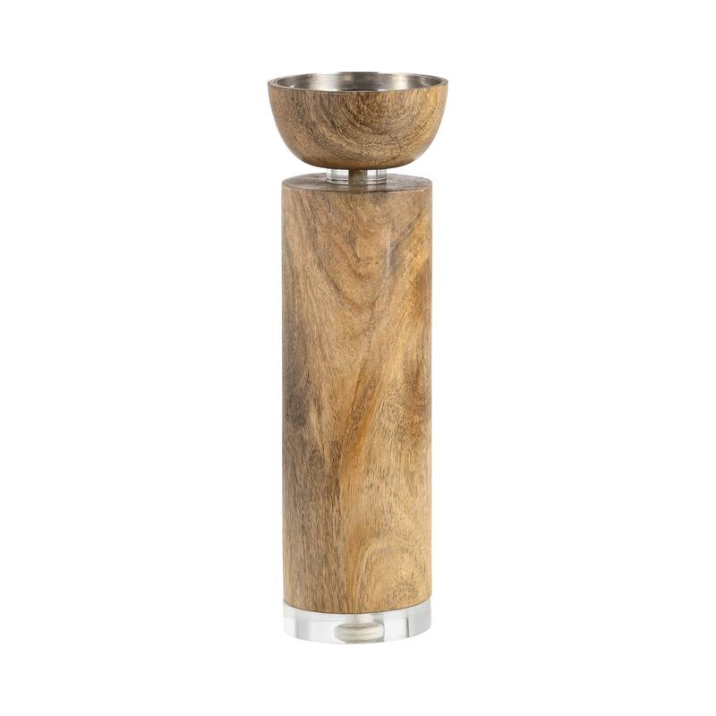 Wood Taper Candle Holder Acrylic Detail - Brown