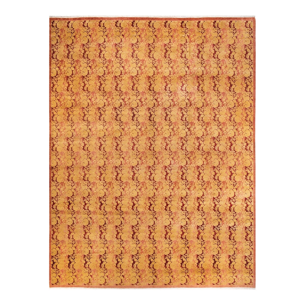 Overton Handknotted Wool Traditional Abstract Rose Area Rug - 10' x 14'