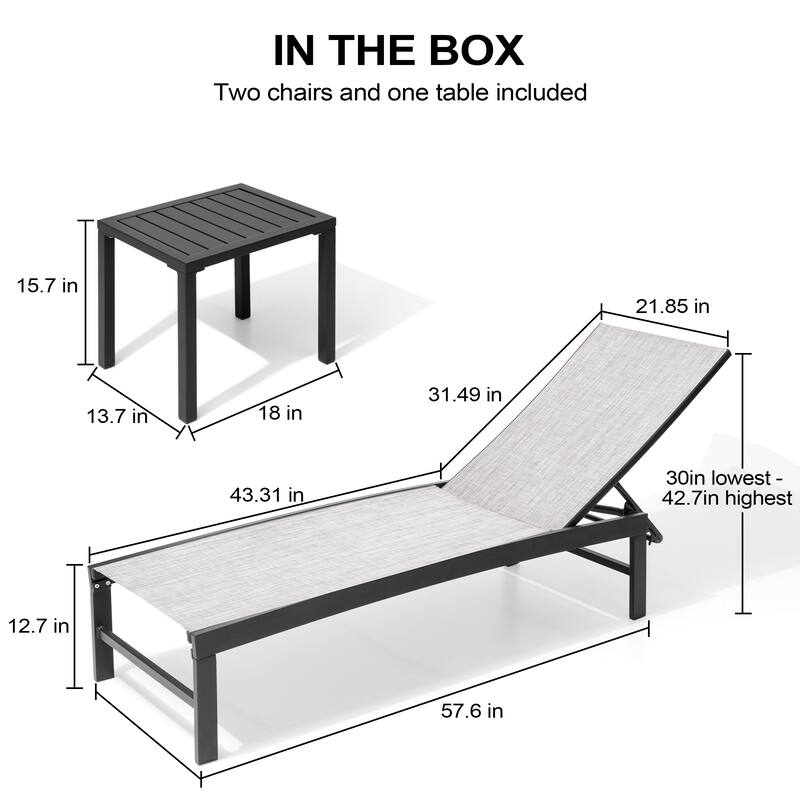 Outdoor Patio Adjustable Chaise Lounge Chairs with Side Table Set