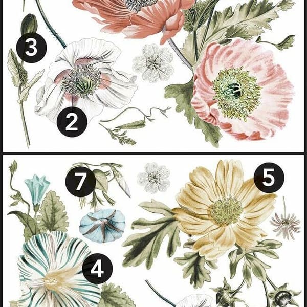 RoomMates Vintage Poppy Floral Peel And Stick Giant Wall Decals - Bed ...