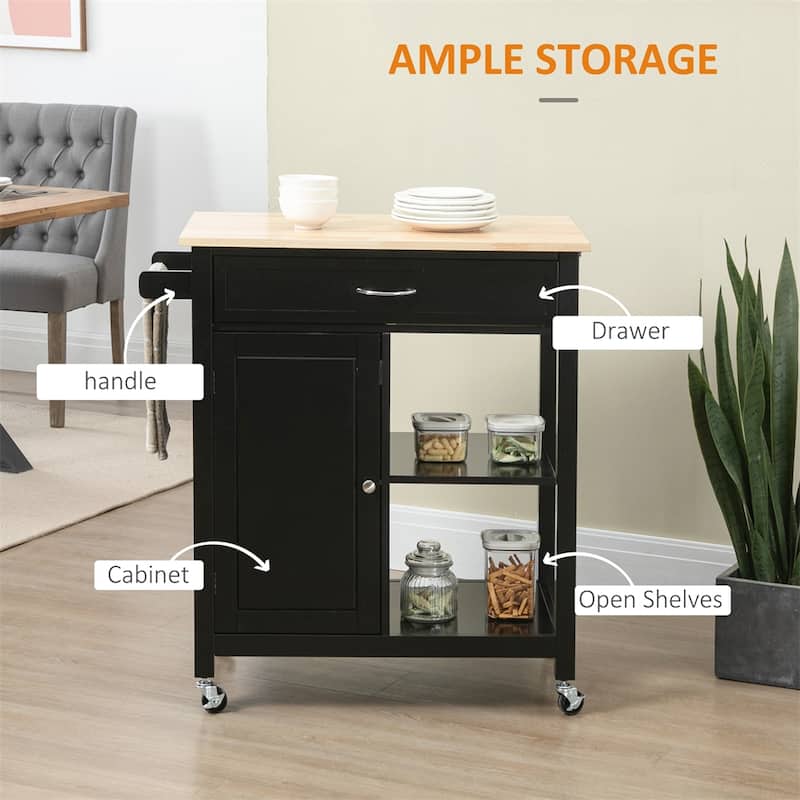 Rolling Kitchen Island Cart with Storage and Solid Wood Top - N/A