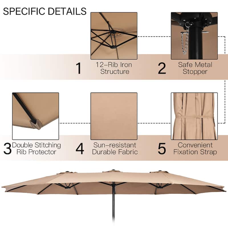 Costway 15FT Double-Sided Twin Patio Umbrella Outdoor Market W/ Crank