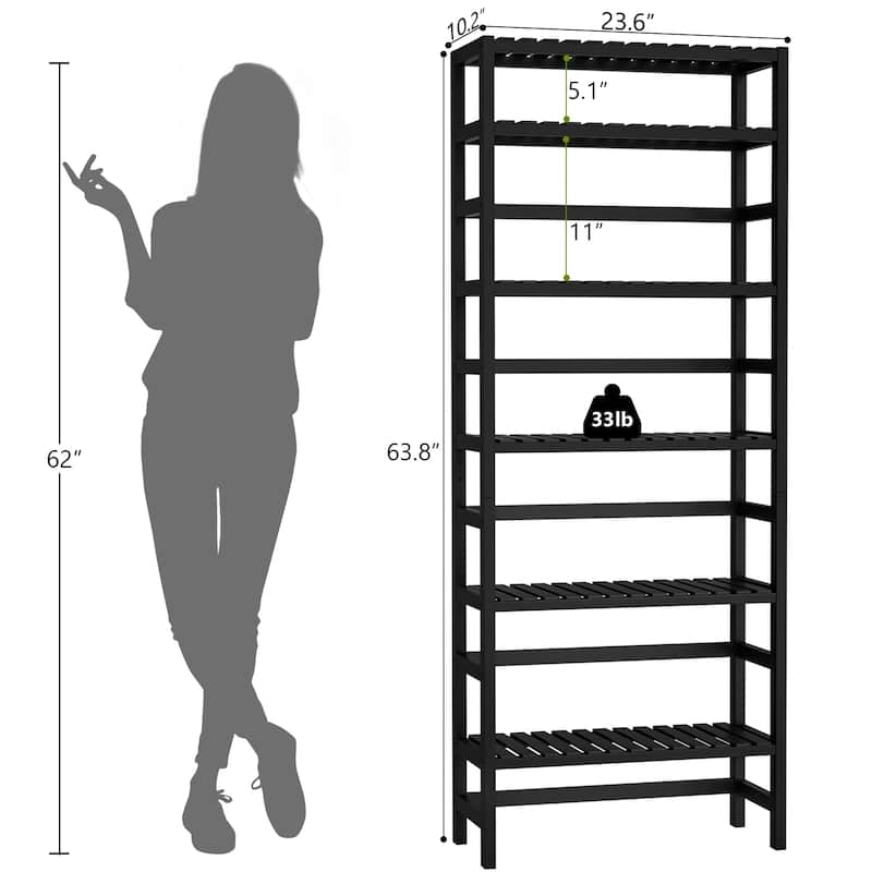 6-Tiers Adjustable Bamboo Storage Shelving Rack,Freestanding Open Display Shelf Organizer Rack