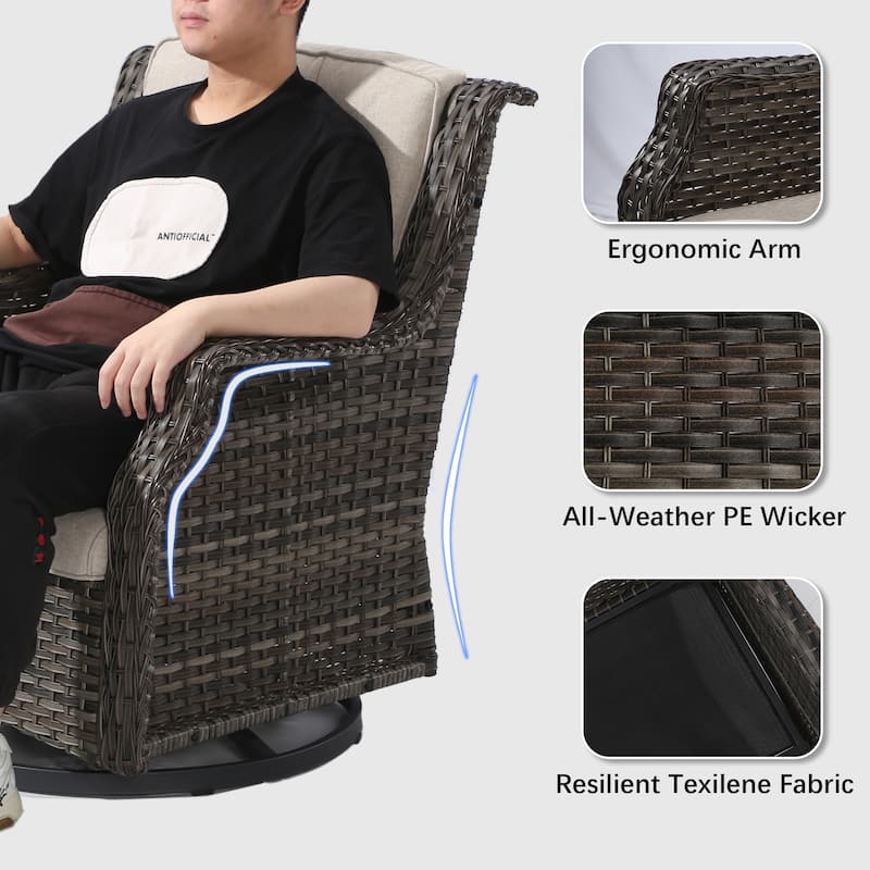 Cozywor 6-Piece Outdoor Patio Swivel Rocking Wicker Conversation Lounge Chairs with Side Table and Ottoman