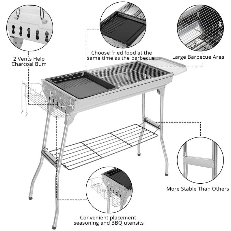 39.3''W× 27.9''H Portable Stainless Steel Grill