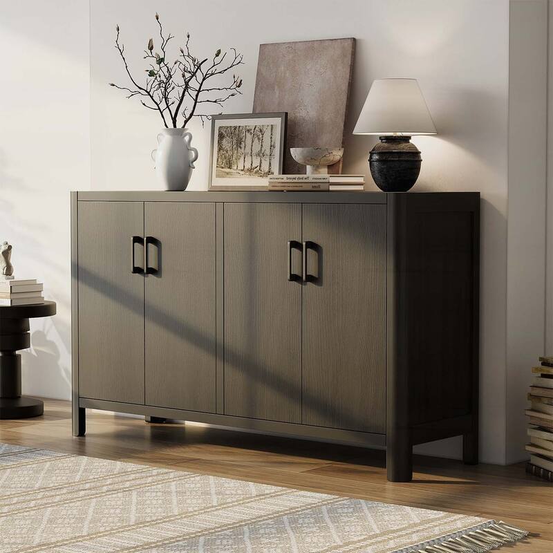 4-Door Cabinet with Smooth Rounded Corners & Refined Metal Handles - Black