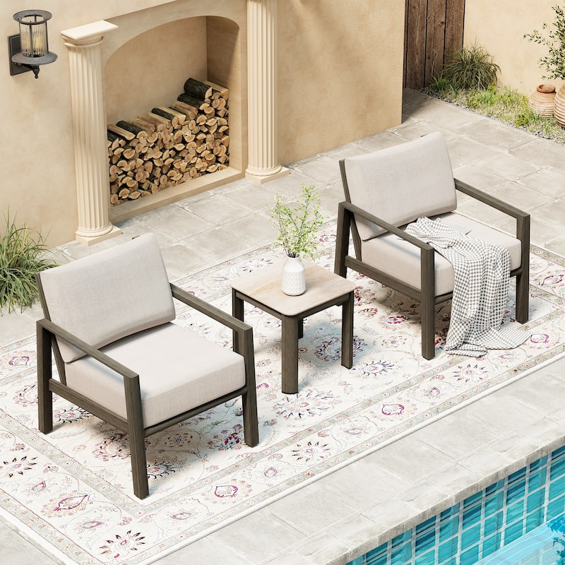 Nimbus 3-Piece Brown Aluminum Patio Conversation Set with Sunbrella Light Gray Cushions and Side Table