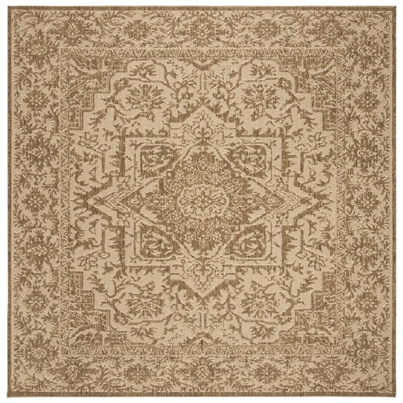 SAFAVIEH Linden Karol Indoor/ Outdoor Waterproof Patio Backyard Rug - 4' Square - Cream/Beige