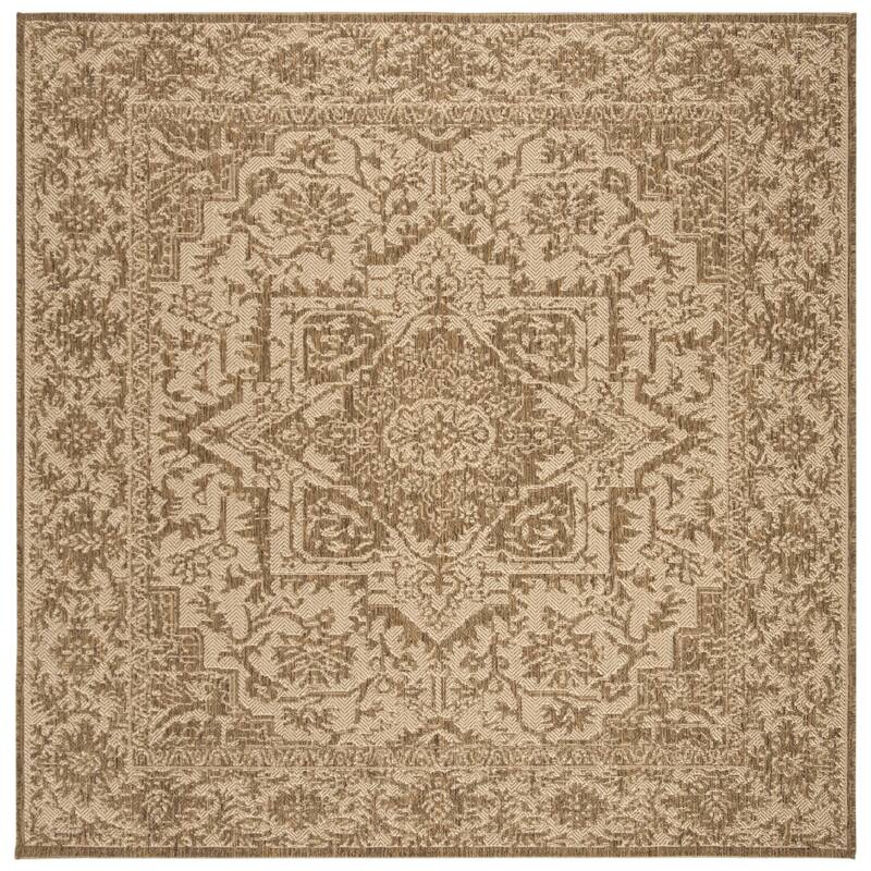SAFAVIEH Linden Rick Indoor/ Outdoor Waterproof Patio Backyard Rug - 4' x 4' Square - Cream/Beige