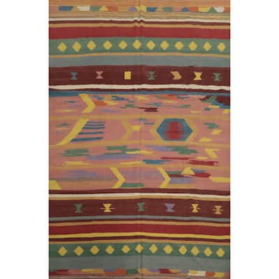 Hand Woven Oriental 100% Wool Carpet Southwestern Tribal Multi-Colored Kilim Area Rug - 11' 10'' X 8' 8''