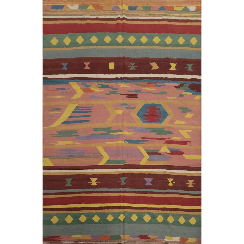 Hand Woven Oriental 100% Wool Carpet Southwestern Tribal Multi-Colored Kilim Area Rug - 11' 10'' X 8' 8''