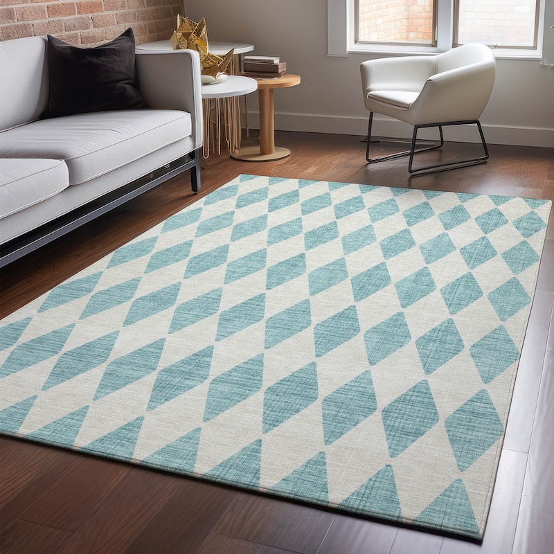 Premium Washable Super Soft Modern Diamond Mayfield Rug - Teal - 10' x 14' - Rectangle