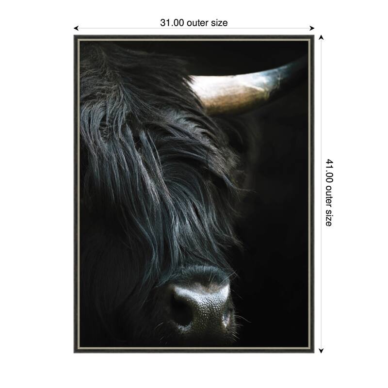Kate and Laurel Minimalist Black Highland Cow Close by Michael Schauer Framed Wall Art Print
