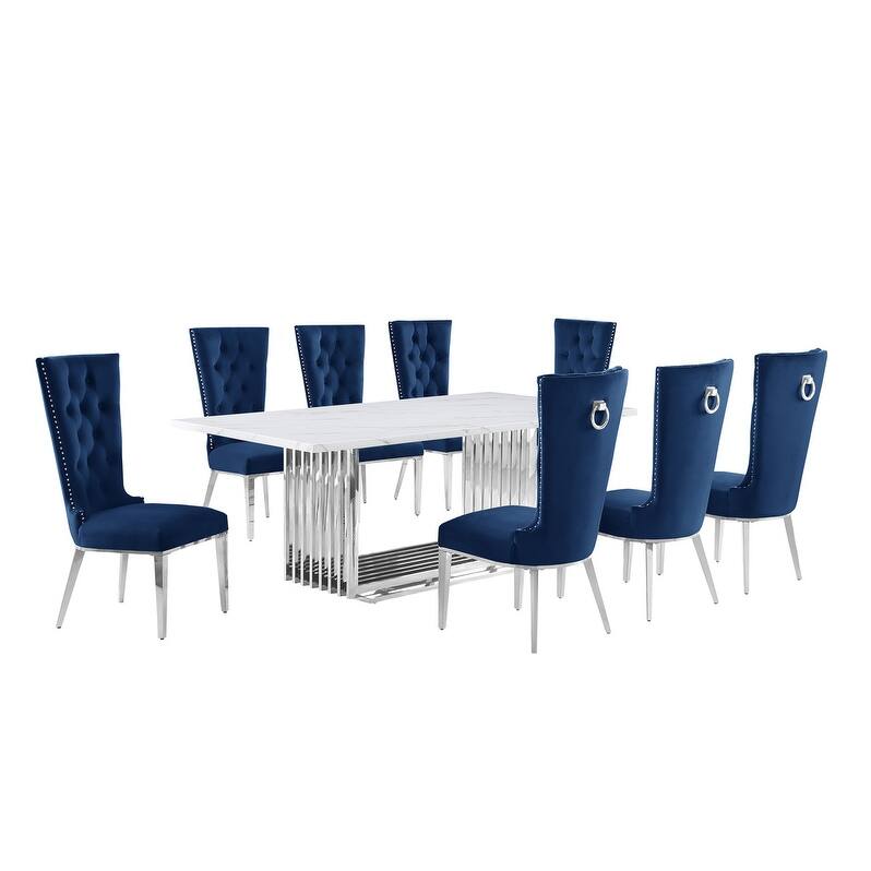 Best Quality Furniture D312/3-SC330-7 Dining Set with 79" White Marble Top