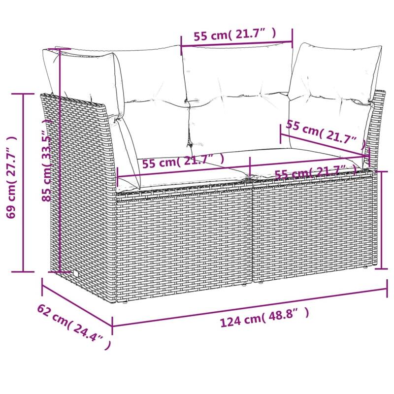 9-Piece Modular Patio Sofa Set with Cushions - 21.7 x 39.4 x 28.7 in