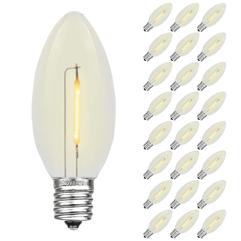 25 Pack C9 LED Outdoor Christmas Replacement Bulbs, Warm White, C9/E17 Base - Clear