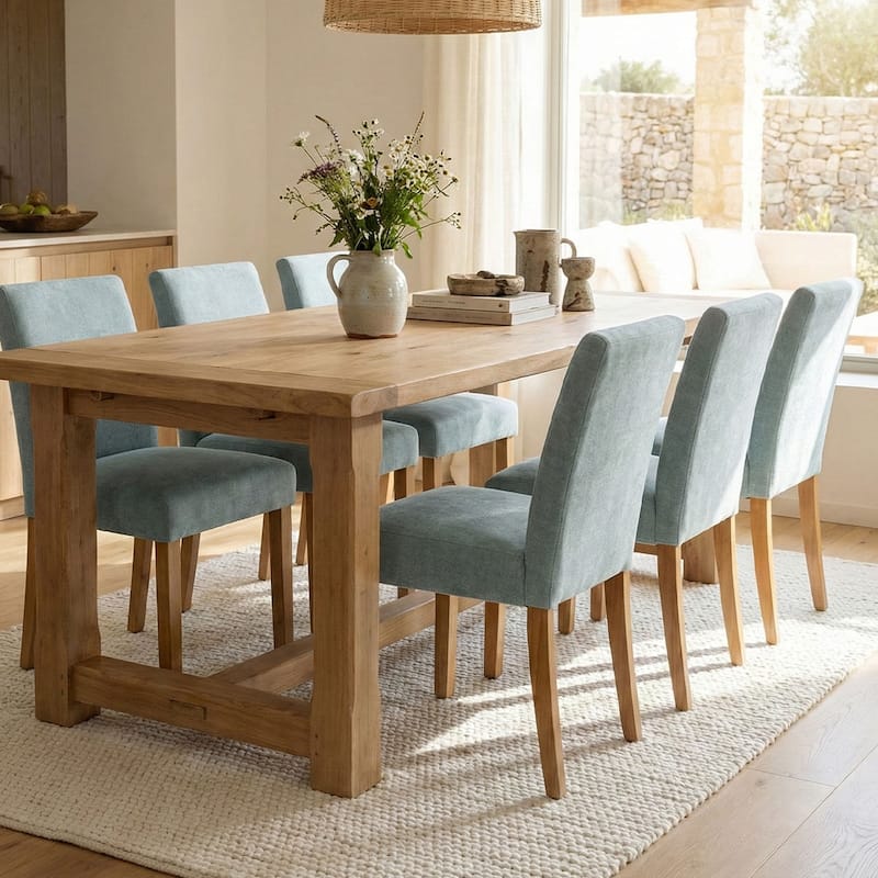 Parsons Dining Chairs with Linen Upholstery and Solid Wood Legs