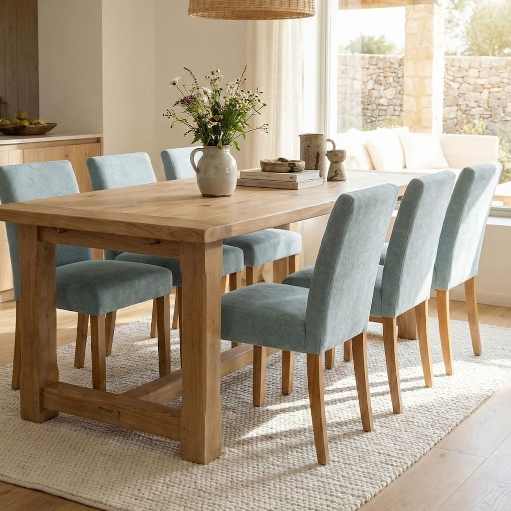 Parsons Dining Chairs with Linen Upholstery and Solid Wood Legs