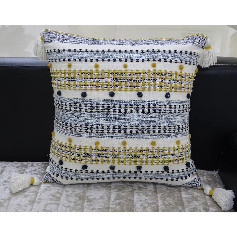 Vibhsa 20"x20" Designer Striped Pillow with Mini Poms and Tassels