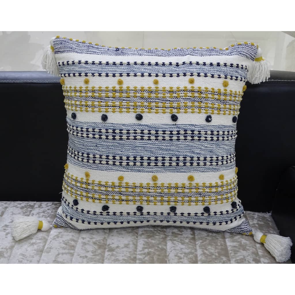 Vibhsa 20"x20" Designer Striped Pillow with Mini Poms and Tassels