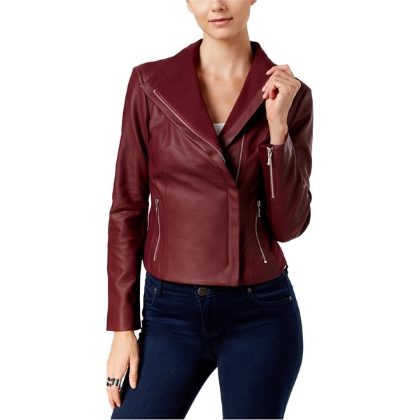 I-N-C Womens Faux-Leather Motorcycle Jacket, red, Small. Opens flyout.