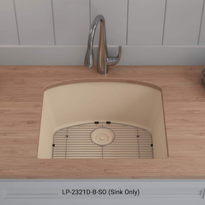23 Inch Lexicon Platinum Quartz Composite Drop-in Undermount D-Shaped Single Bowl Galaxy Beige Kitchen Sink LP-2321D-B-SO
