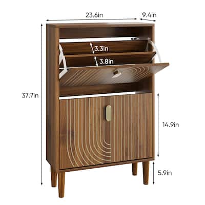 Shoe Cabinet with 2 Flip Drawers & Metal Handles, Freestanding Wood Storage Cabinet, Shoe Rack with Adjustable Shelves