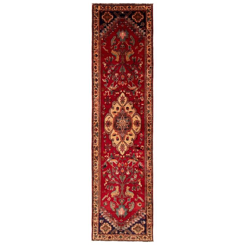 ECARPETGALLERY Hand-knotted Melis Vintage Red Wool Rug - 3'3 x 12'9 - Red - 3'3 x 12'9