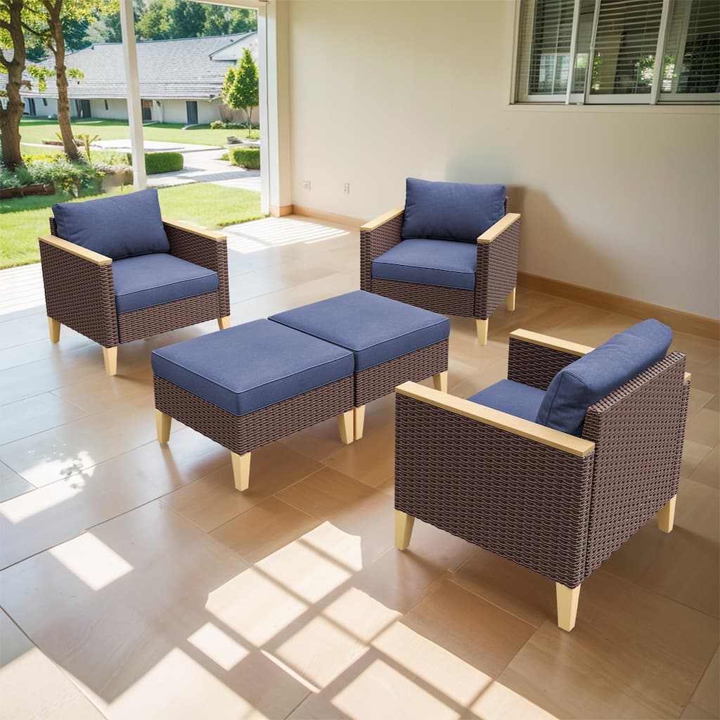 Gymojoy PE Wicker Chair with Ottoman Footrest