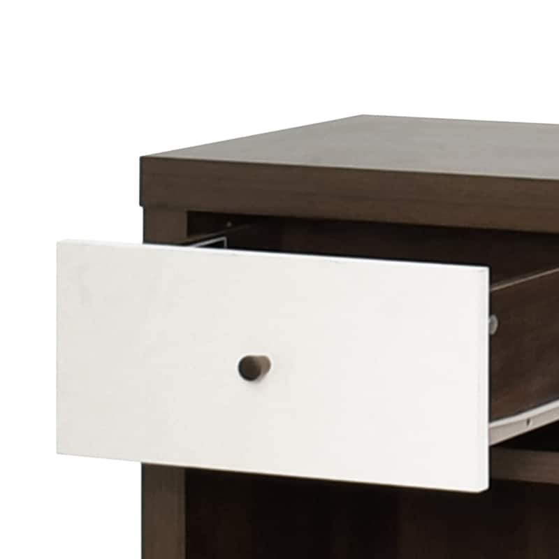 Nightstand Bedroom Cabinet, Hallway Floor Organizer with Rubberwood Legs, Mid-century Cabinet with Top Drawer and Bottom Shelf