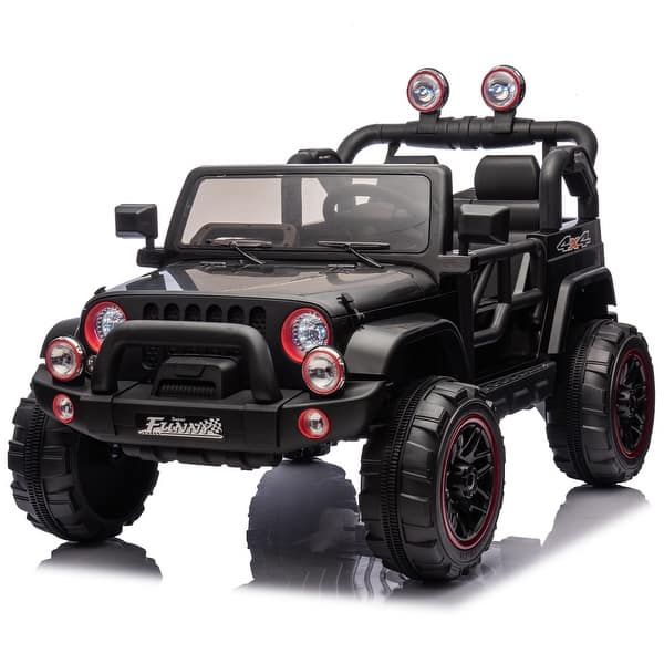 slide 2 of 80, 24V Electric Kids Ride-On Vehicle, Parent-Controlled Car with Adjustable Speeds, Pull Rod, Storage & LED Lights Black
