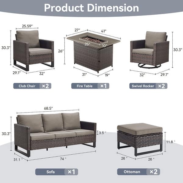 dimension image slide 2 of 24, Gymojoy Outdoor Fire Pit Conversation Set, Patio Furniture with Cushions