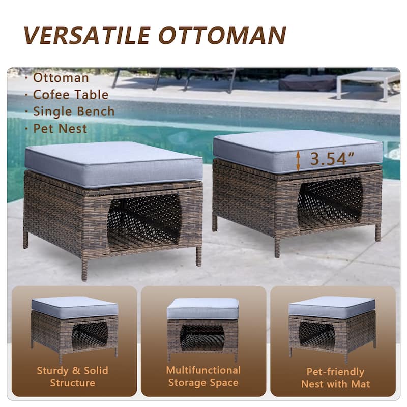 11 Piece Rattan Wicker Outdoor Patio Furniture with Swivel Chairs Set