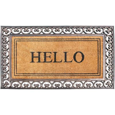 A1HC Hello Rubber And Coir Classic Paisley Border Extra Large Double Doormat, 30"X48"