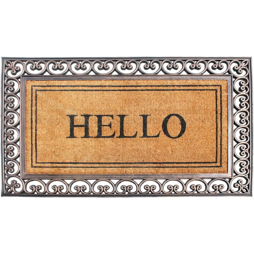 A1HC Hello Rubber And Coir Classic Paisley Border Extra Large Double Doormat, 30"X48"