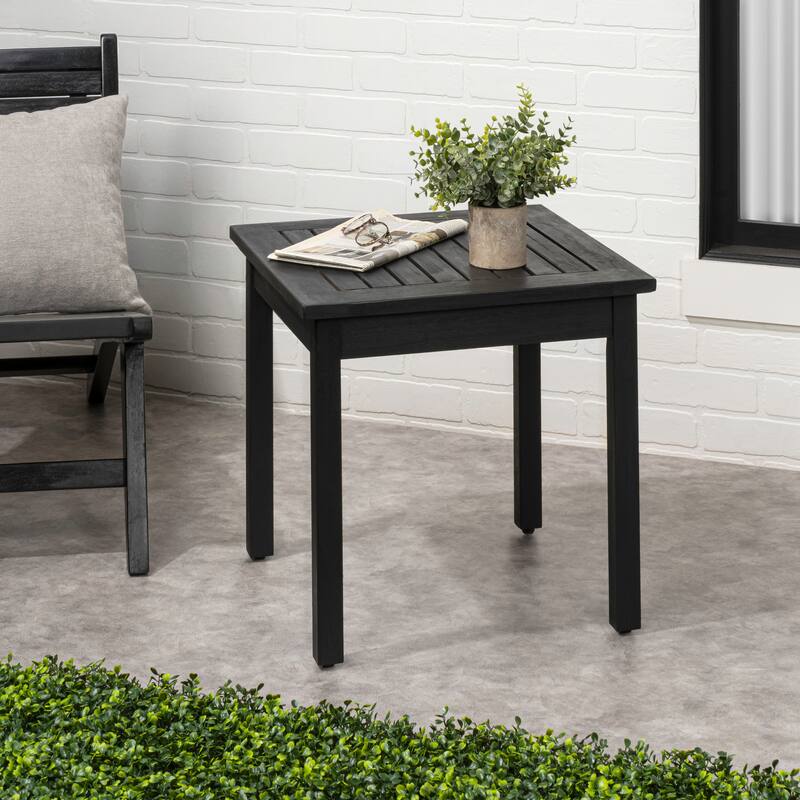 18.9" Square Slatted Solid Acacia Wood Indoor/Outdoor Adirondack Side Table, By JONATHAN Y