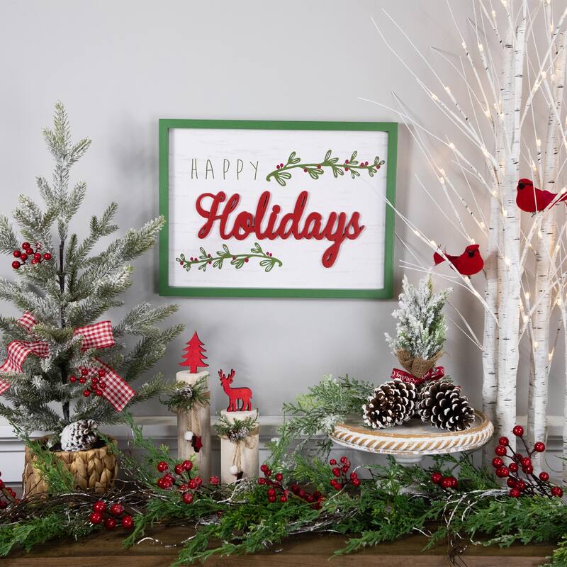 15.75" Framed "Happy Holidays" Christmas Wooden Wall Sign