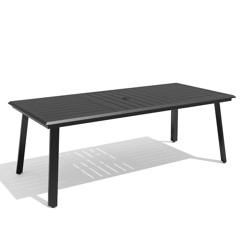 VredHom Outdoor Aluminum Dining Table with Umbrella Hole - GlossyBlack-82.7inches