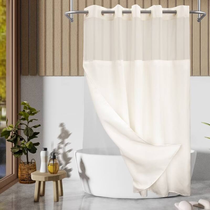 No Hook Slub Linen Texture Shower Curtain with PEVA Snap-in Liner - 71"W x 74"L - Cream