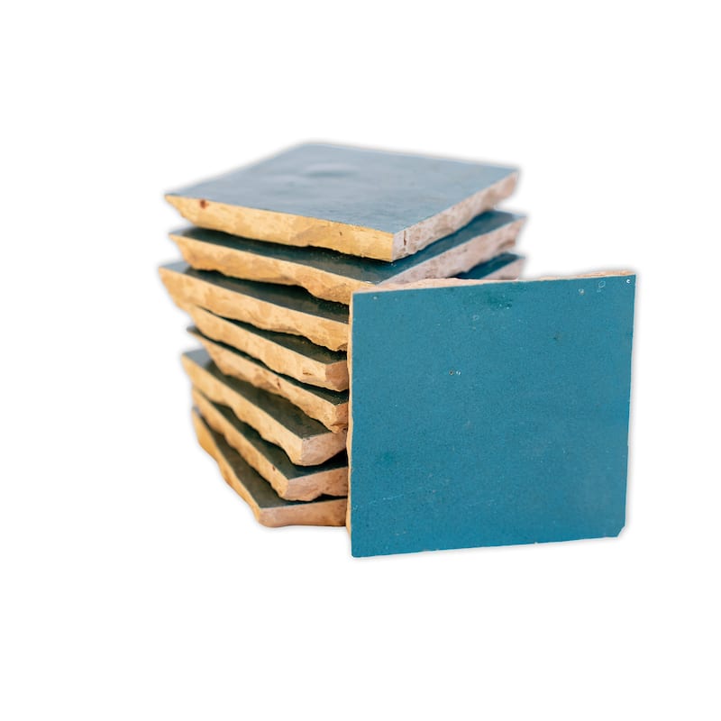 Handmade 4x4-in Moroccan Mosaic Solid Color Turquoise