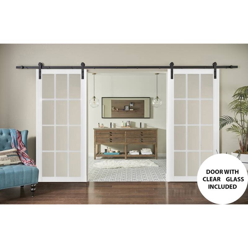 Sturdy Double Barn Door Clear Glass 12 lites / Felicia 3355 White