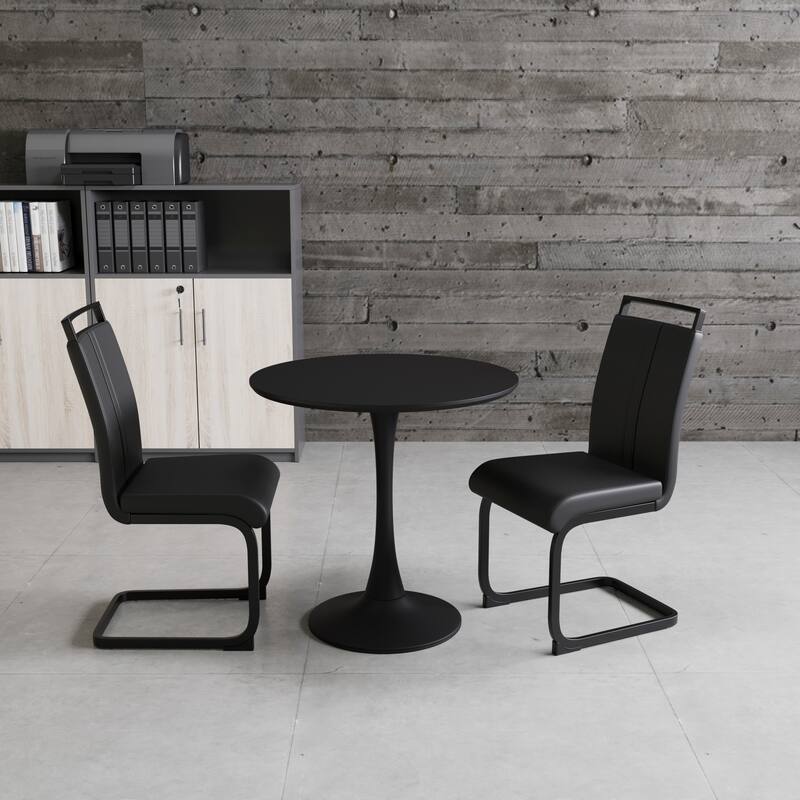 3-Piece Kitchen Table Set, Modern Round Dining Table Set for 2, Tulip Table with 2 PU Leather Chairs for Dining Room - Black
